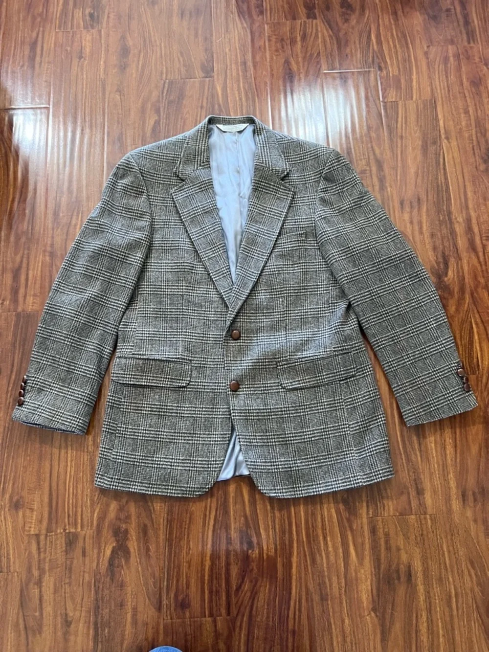 Vintage Lands End Direct Merchants Mens Glen Plaid Wool Camel Hair Blazer 41L
